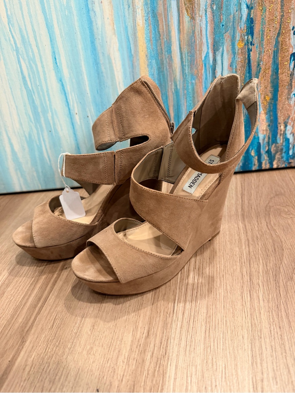 Steve Madden Taupe Suede Strappy Wedge Sandals
